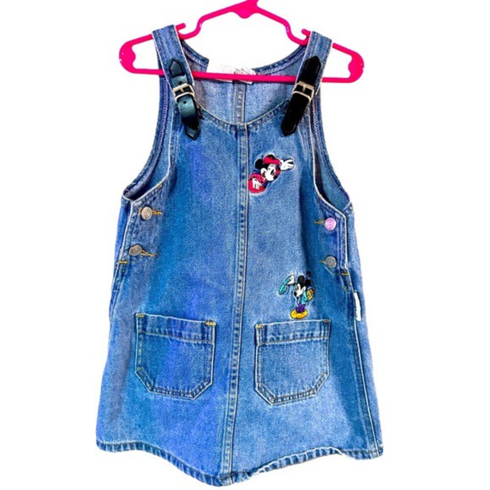 Vintage Mickey & Co Minnie Mouse Embroidered Denim Jean Jumper Dress 90's